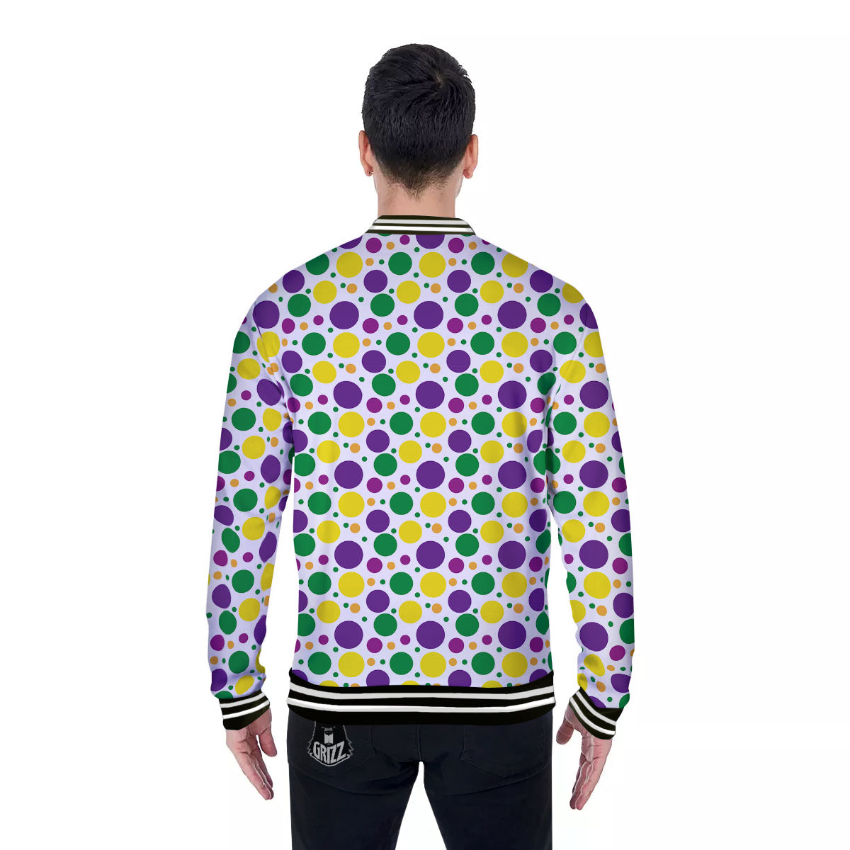 Polka Dot Mardi Gras Print Pattern Baseball Jacket-grizzshop