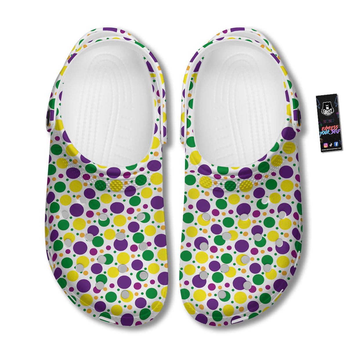 Polka Dot Mardi Gras Print Pattern Clog-grizzshop
