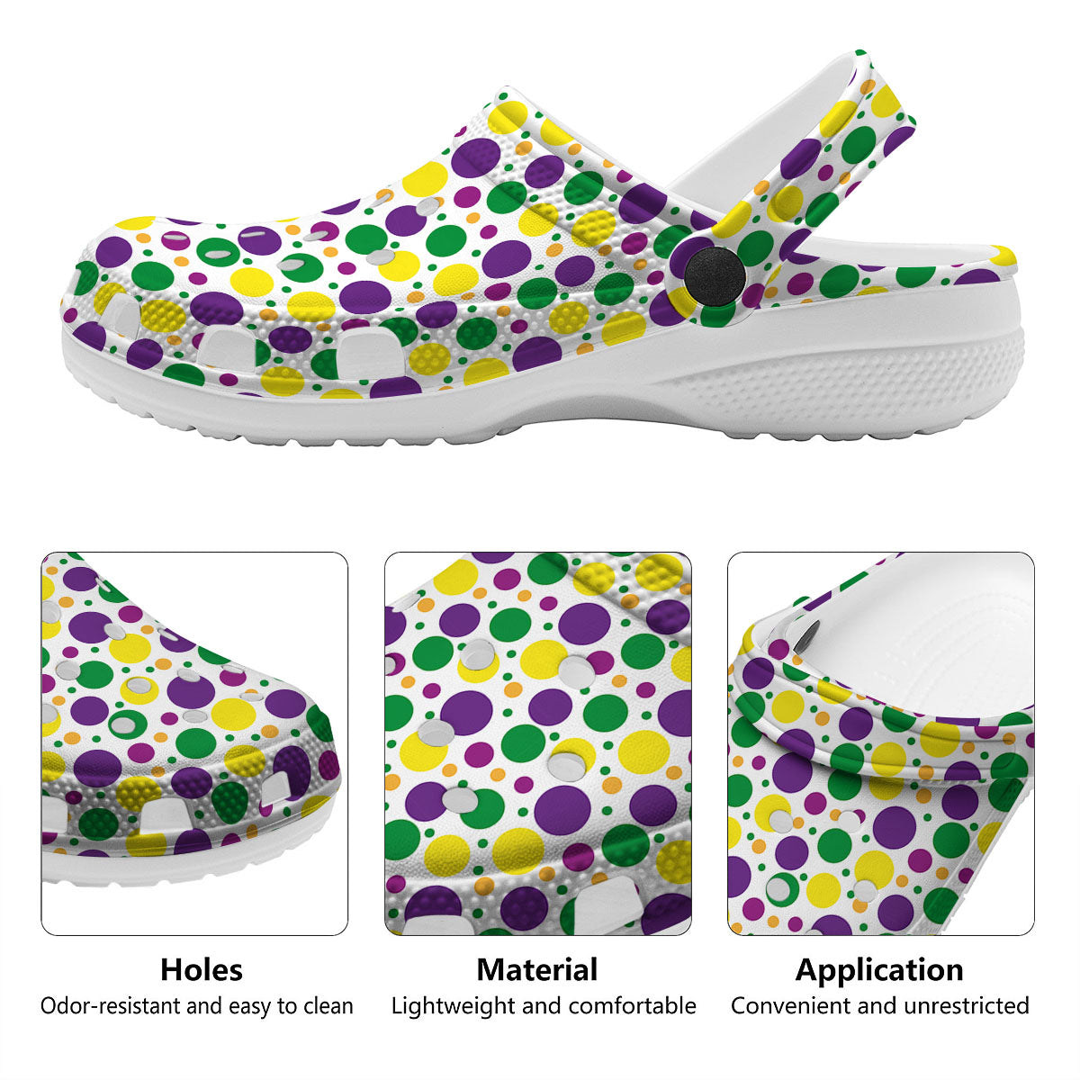 Polka Dot Mardi Gras Print Pattern Clog-grizzshop