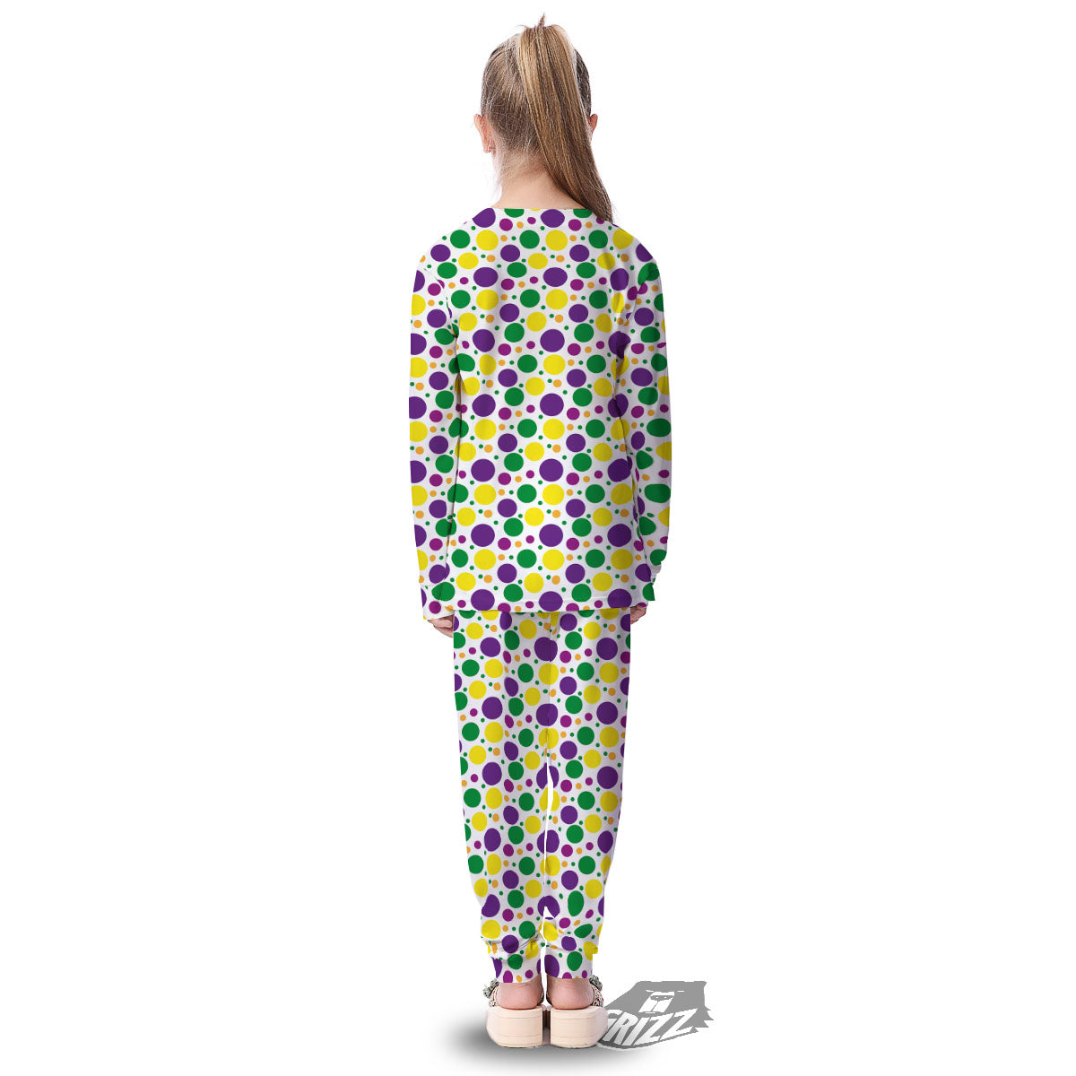 Polka Dot Mardi Gras Print Pattern Kid's Pajamas-grizzshop
