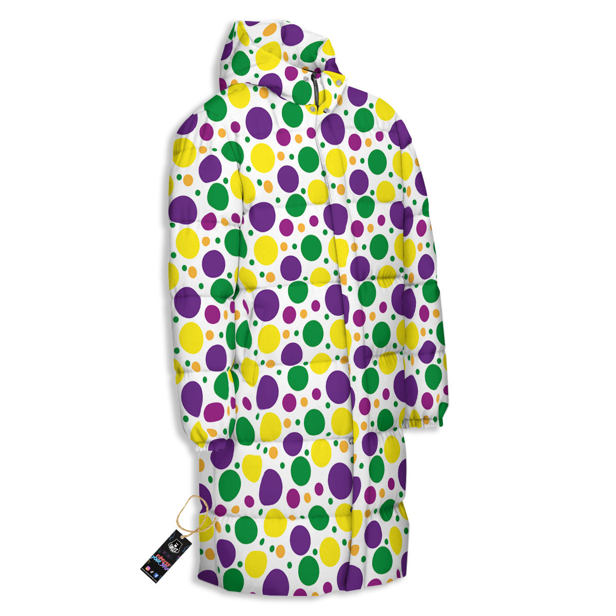 Polka Dot Mardi Gras Print Pattern Long Down Jacket-grizzshop