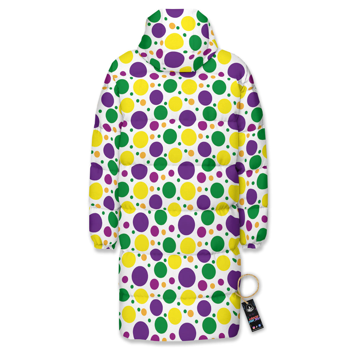 Polka Dot Mardi Gras Print Pattern Long Down Jacket-grizzshop