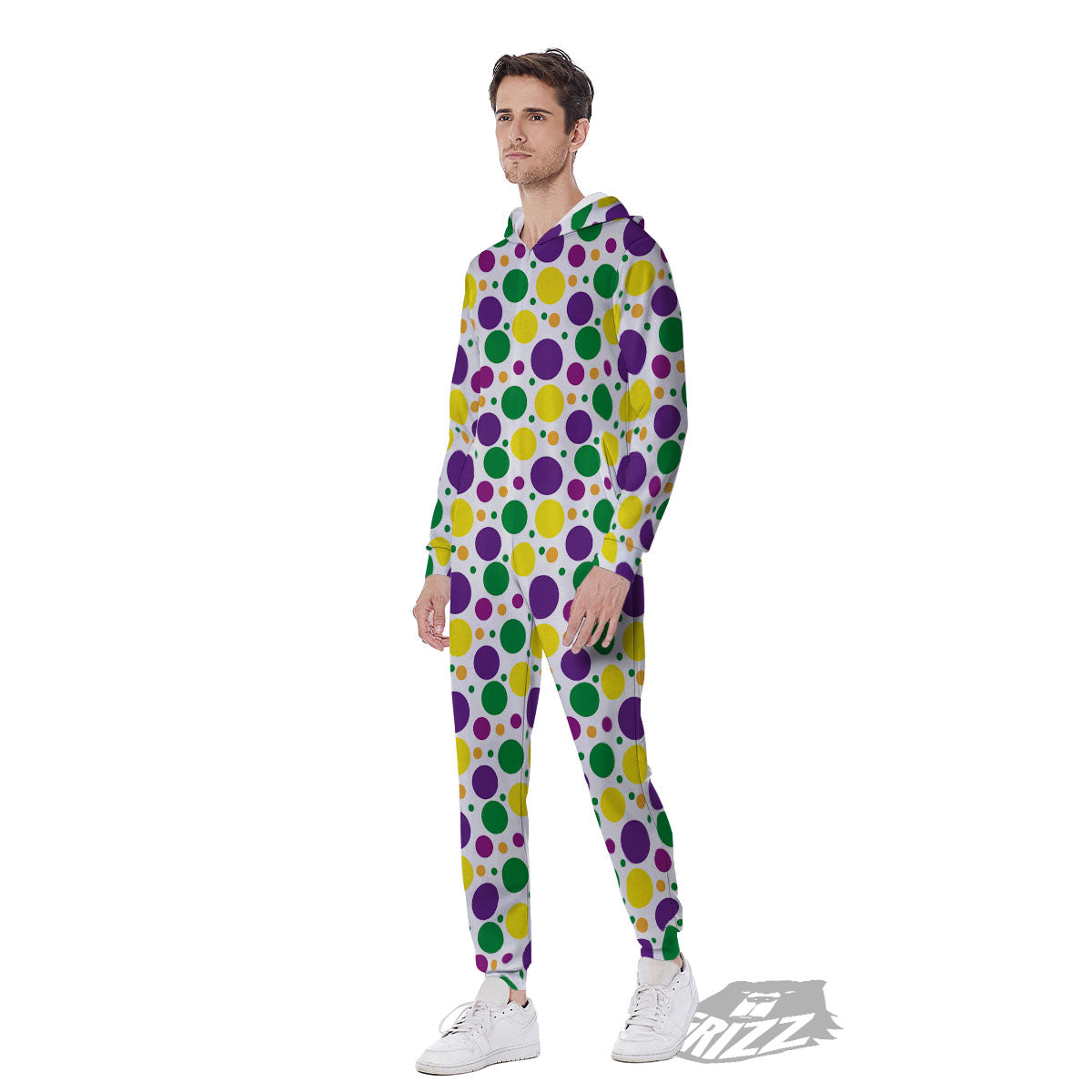 Polka Dot Mardi Gras Print Pattern Men's Jumpsuit-grizzshop