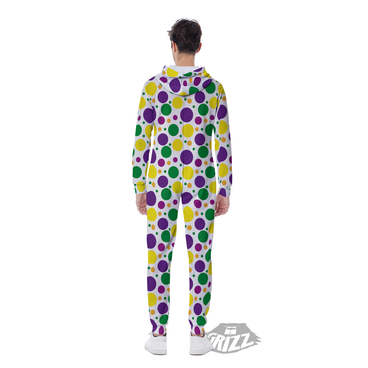 Polka Dot Mardi Gras Print Pattern Men's Jumpsuit-grizzshop