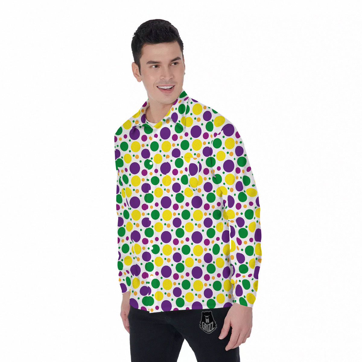 Polka Dot Mardi Gras Print Pattern Men's Long Sleeve Shirts-grizzshop