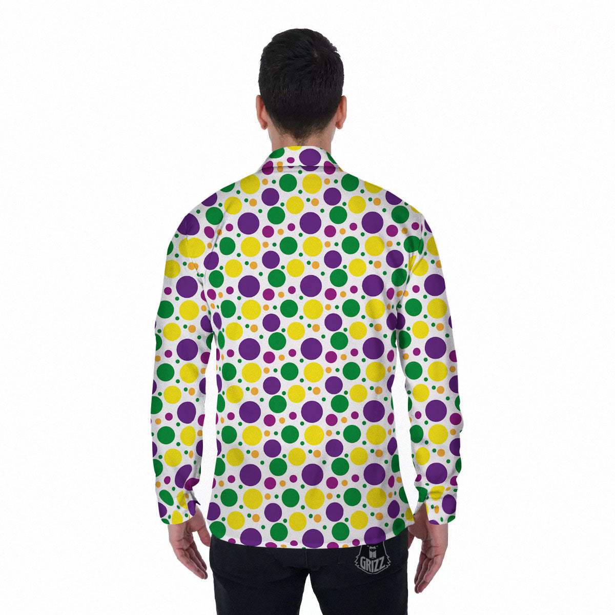 Polka Dot Mardi Gras Print Pattern Men's Long Sleeve Shirts-grizzshop