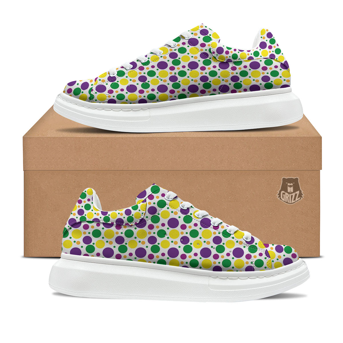 Polka Dot Mardi Gras Print Pattern Platform Shoes-grizzshop