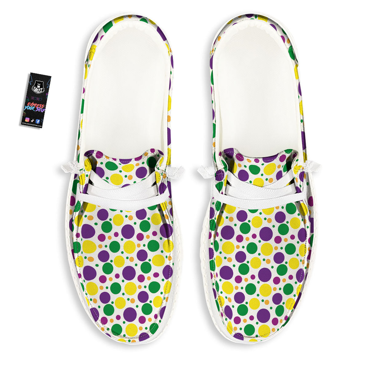 Polka Dot Mardi Gras Print Pattern White Loafers-grizzshop
