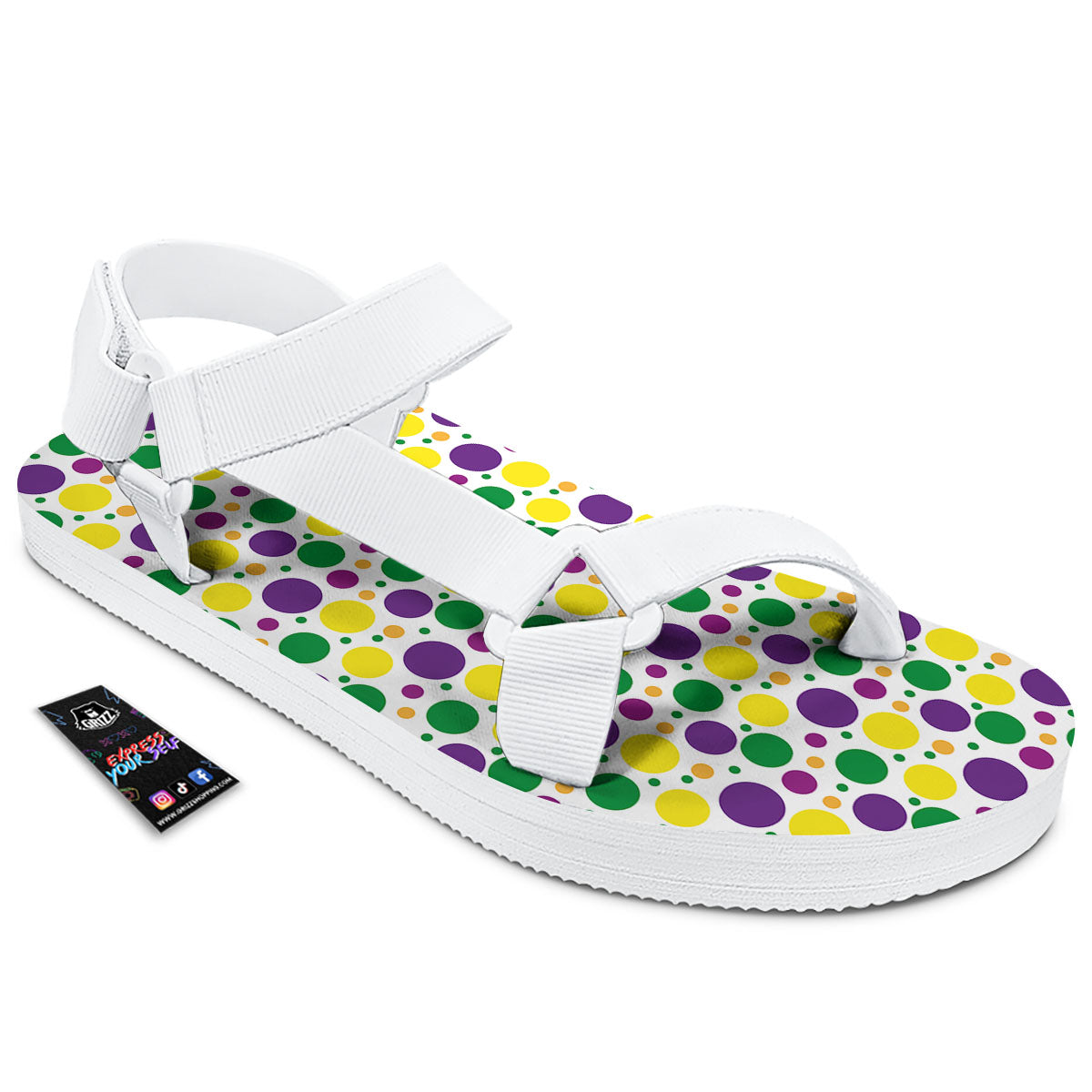 Polka Dot Mardi Gras Print Pattern White Open Toe Sandals-grizzshop