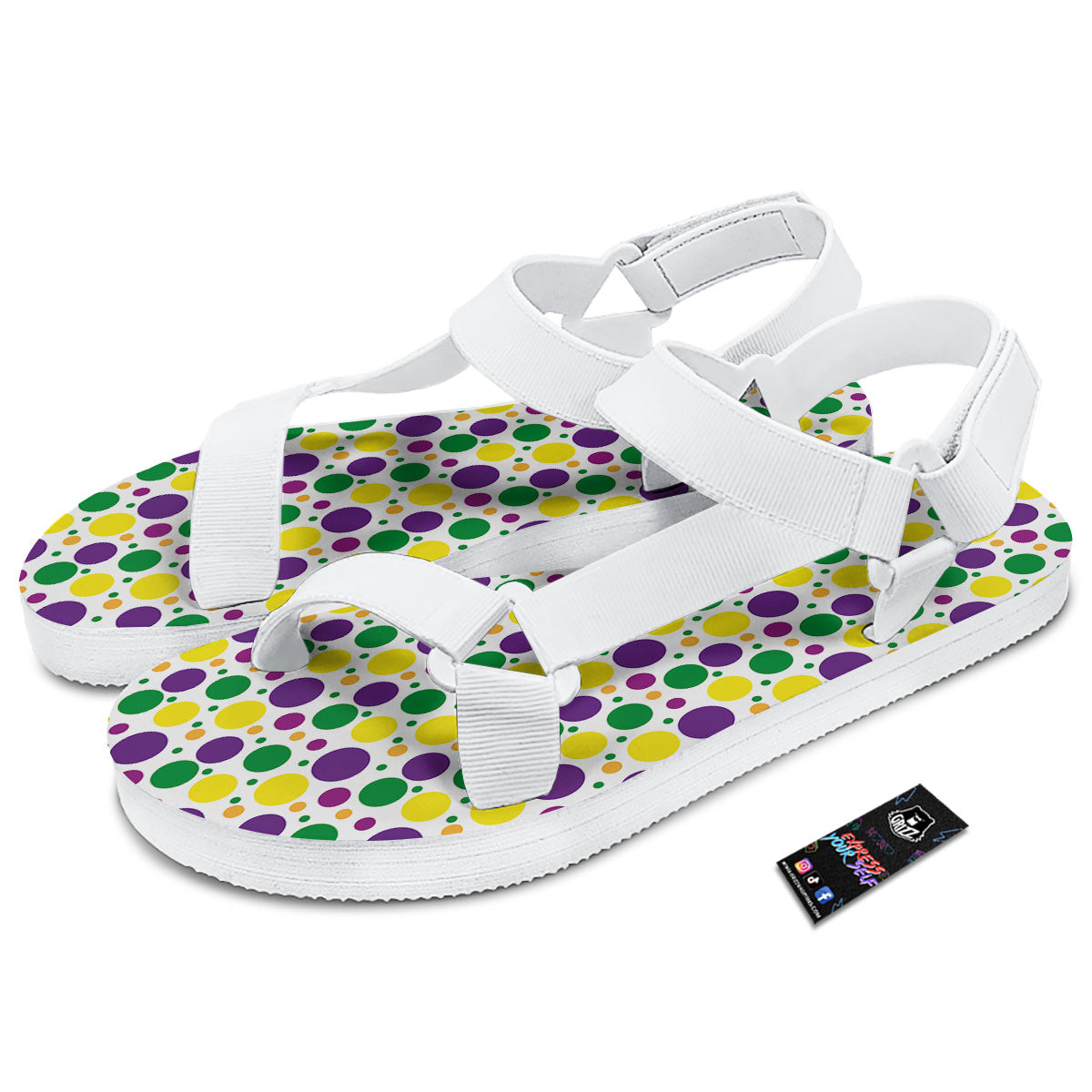 Polka Dot Mardi Gras Print Pattern White Open Toe Sandals-grizzshop