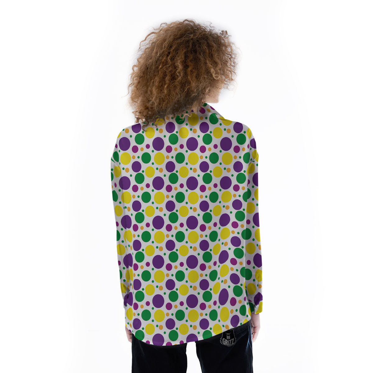 Polka Dot Mardi Gras Print Pattern Women's Long Sleeve Shirts-grizzshop