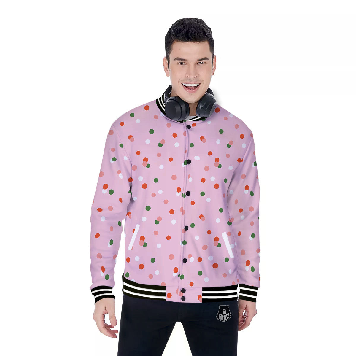 Polka Dot Merry Christmas Print Pattern Baseball Jacket-grizzshop