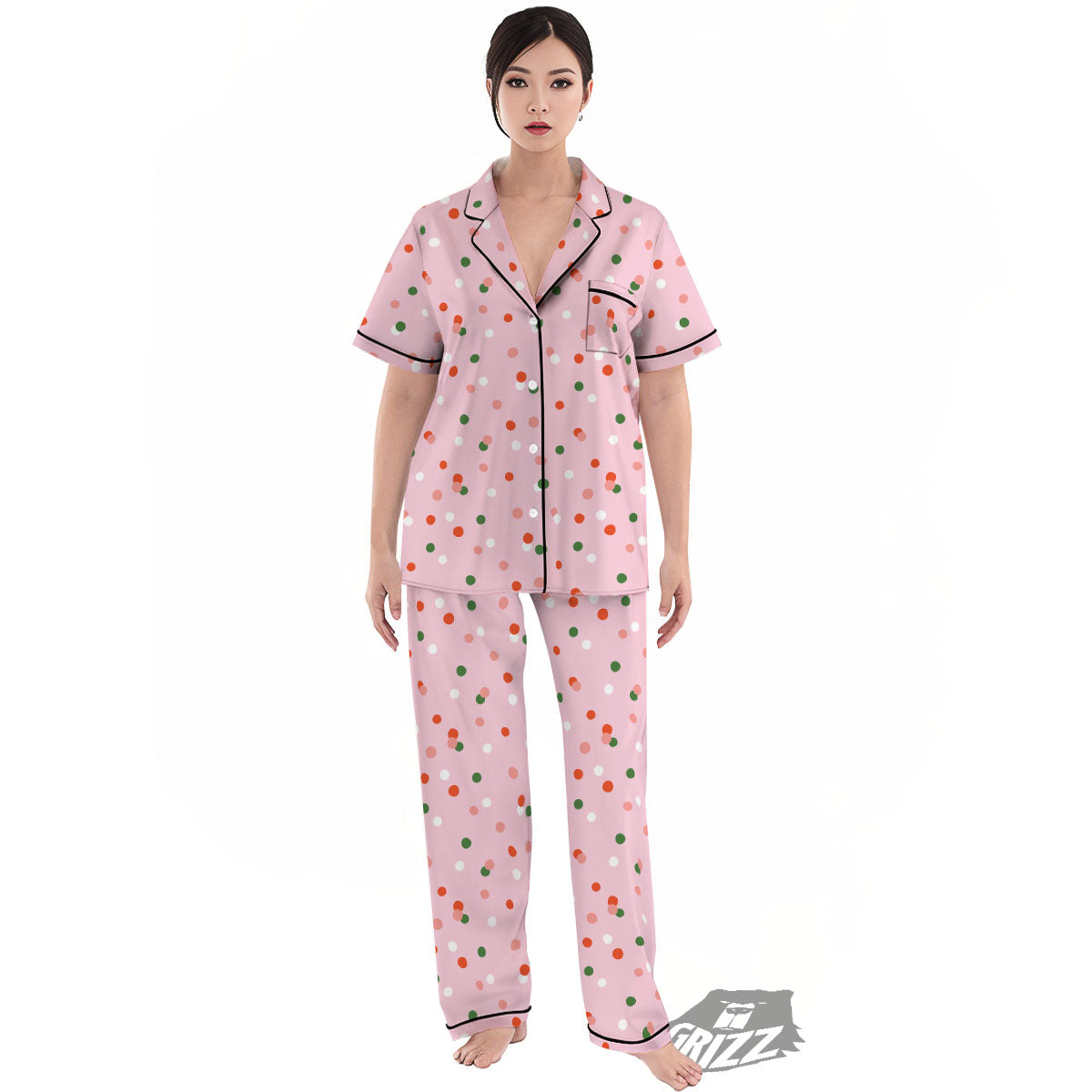 Polka Dot Merry Christmas Print Pattern Women's Pajamas Set-grizzshop