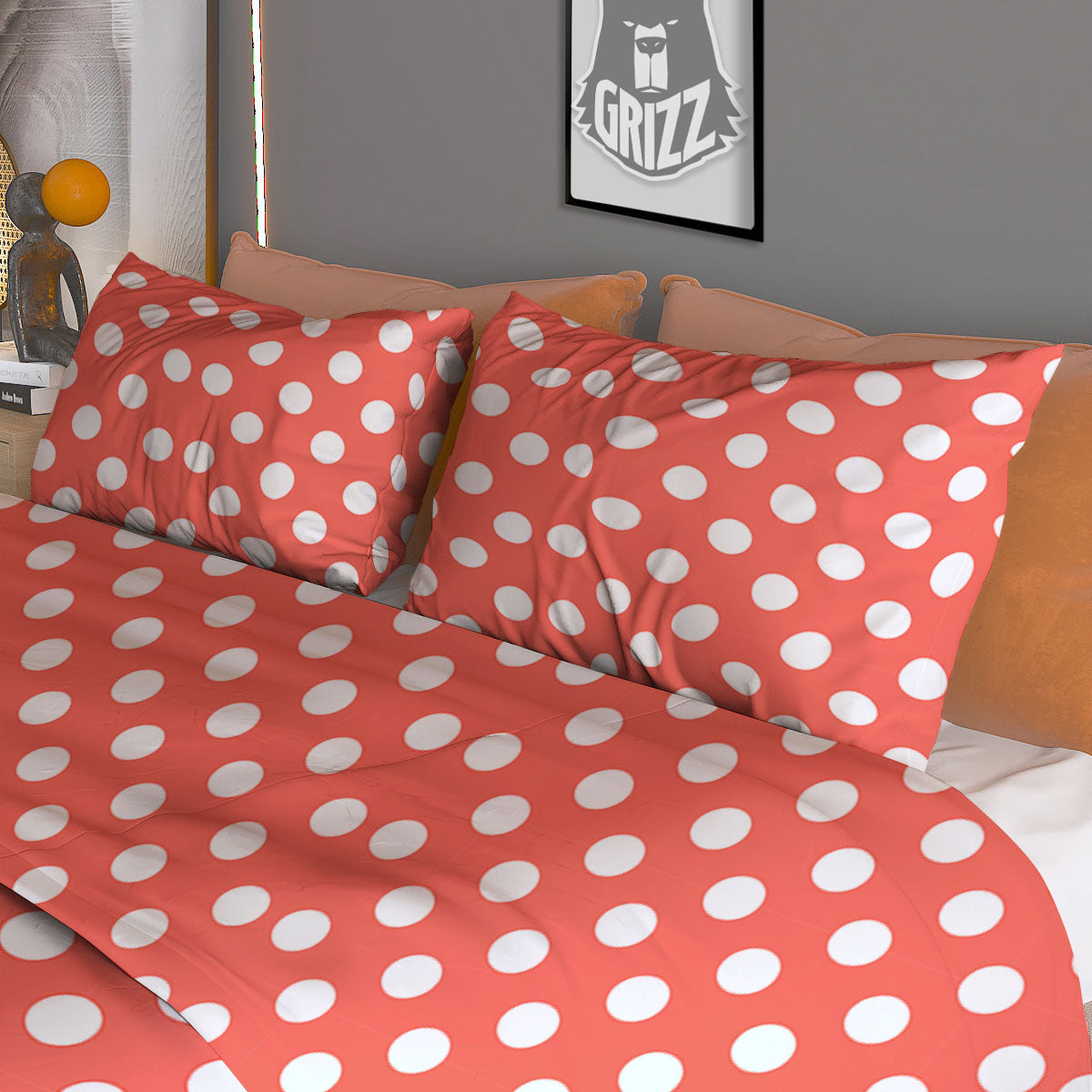 Polka Dot Pastel Red And White Print Duvet Cover Bedding Set