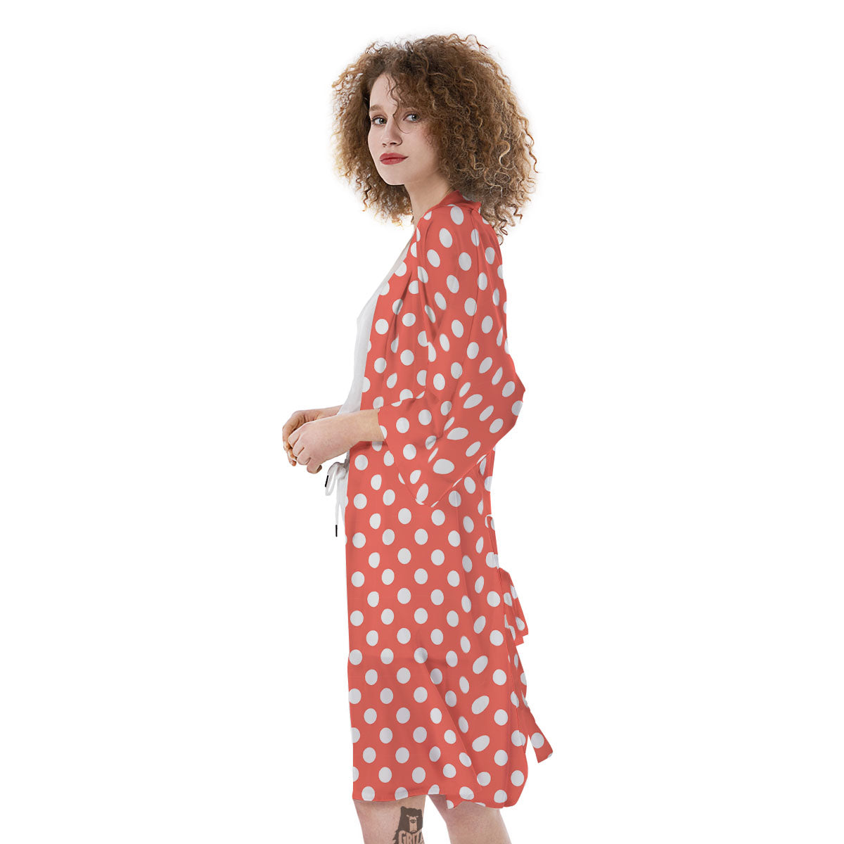 Polka Dot Pastel Red And White Print Kimono-grizzshop