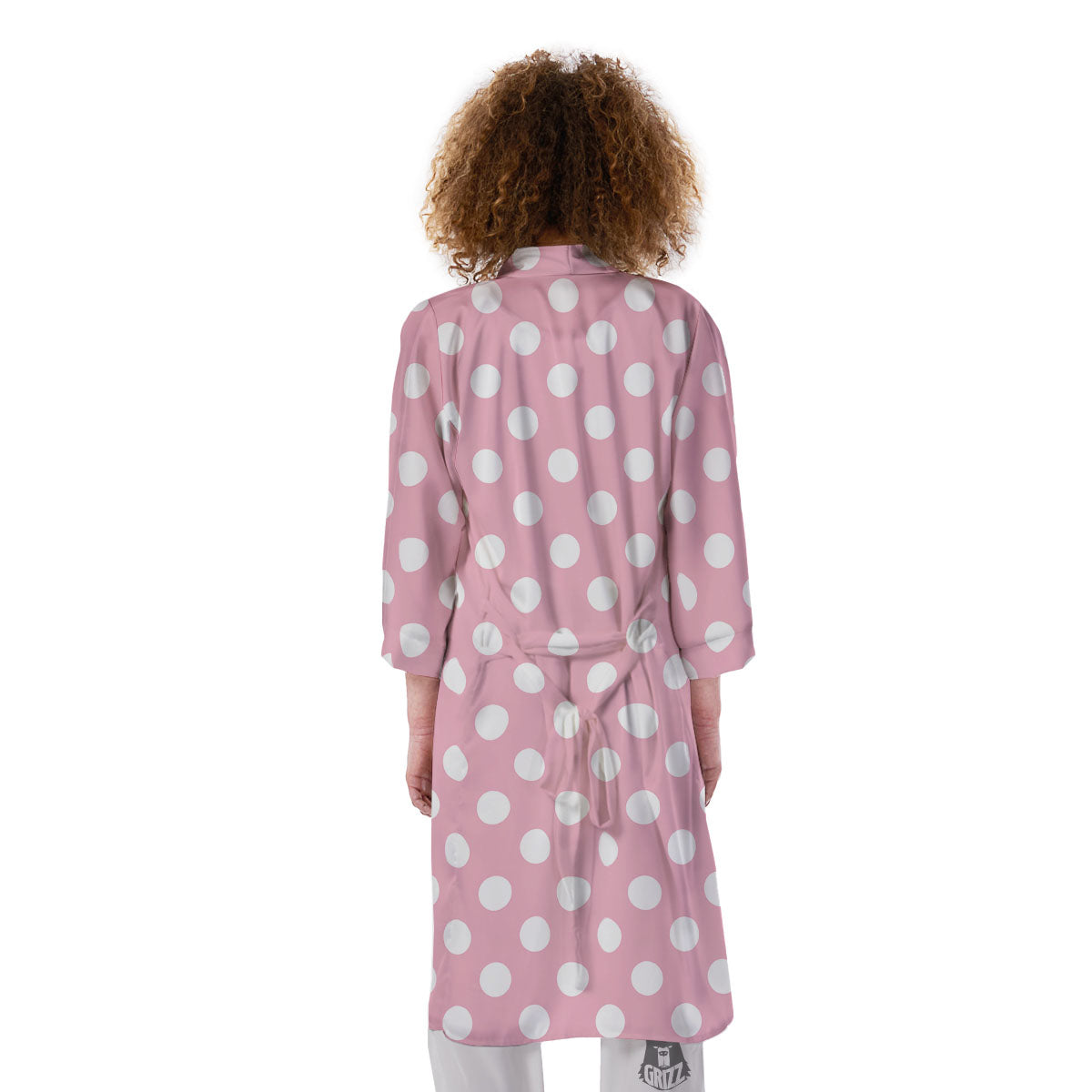 Polka Dot Pink And White Print Kimono-grizzshop