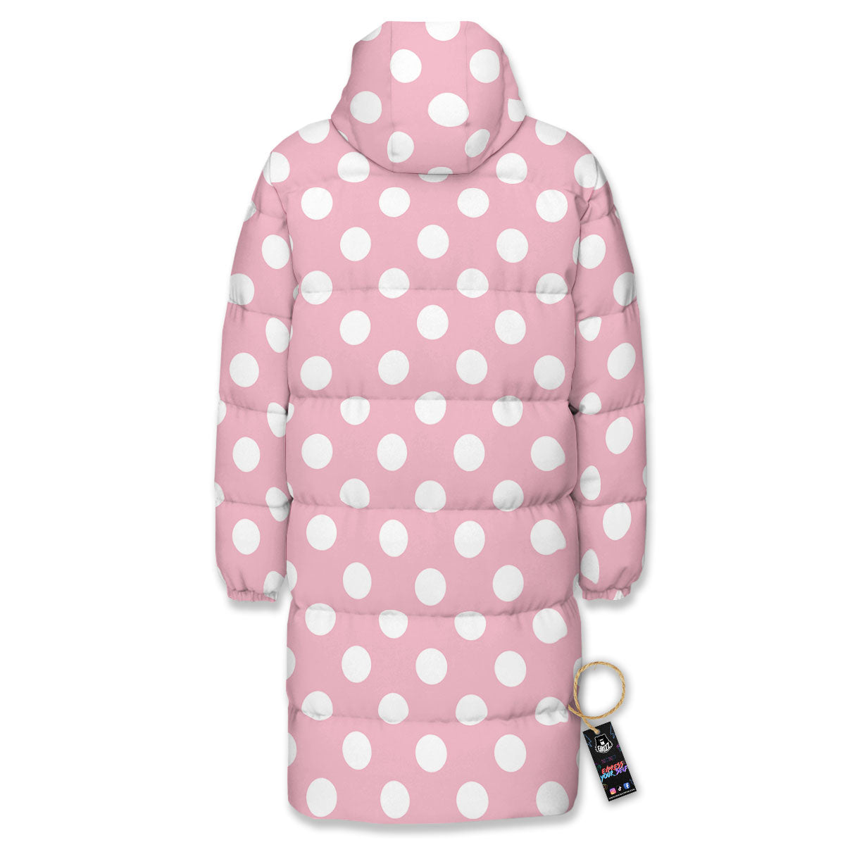 Polka Dot Pink And White Print Long Down Jacket-grizzshop