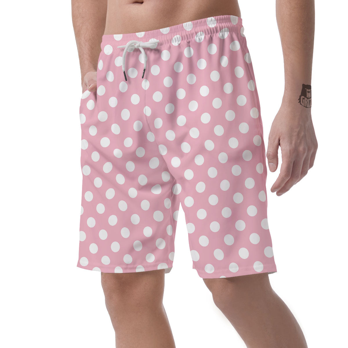 Polka Dot Pink And White Print Men's Shorts-grizzshop