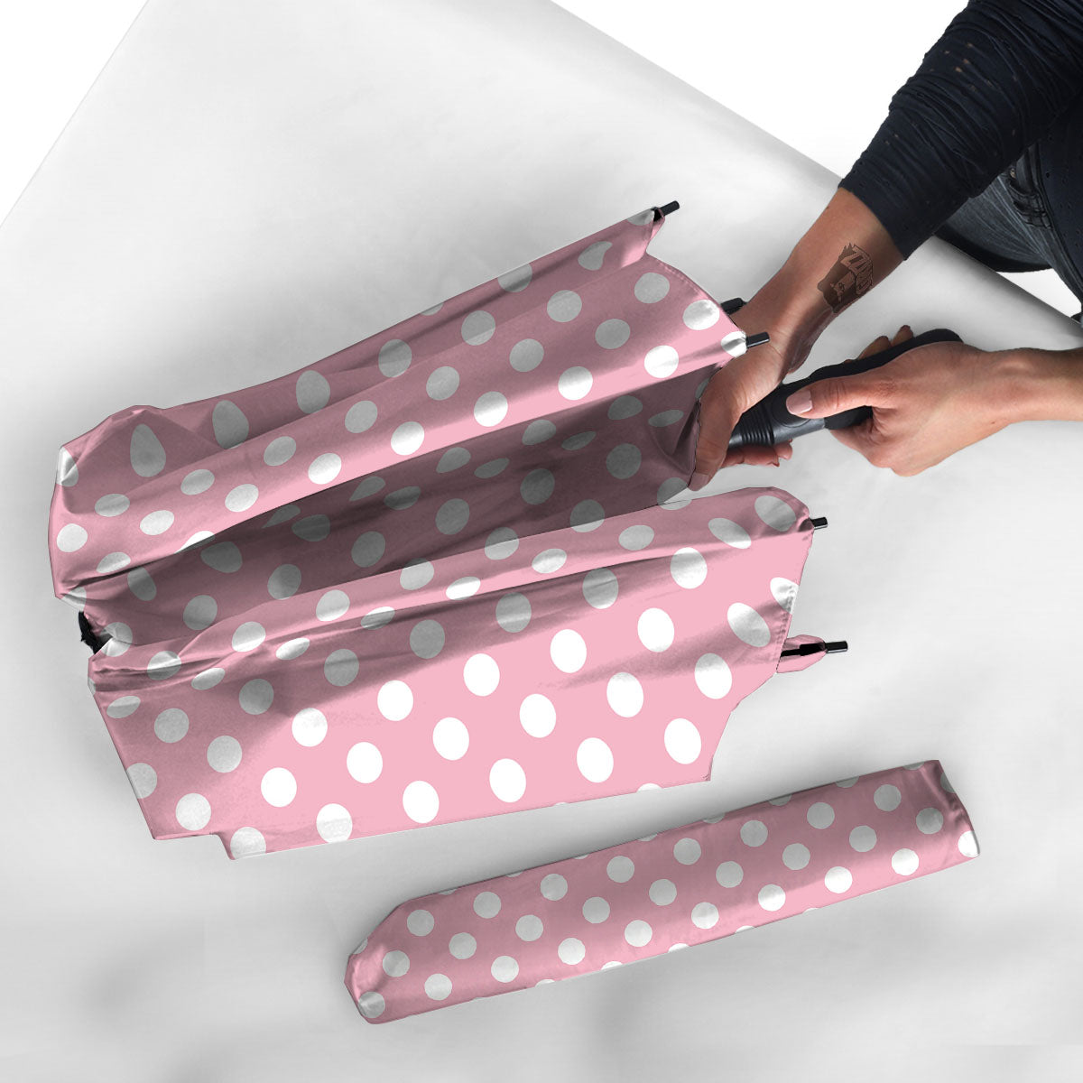 Polka Dot Pink And White Print Umbrella-grizzshop
