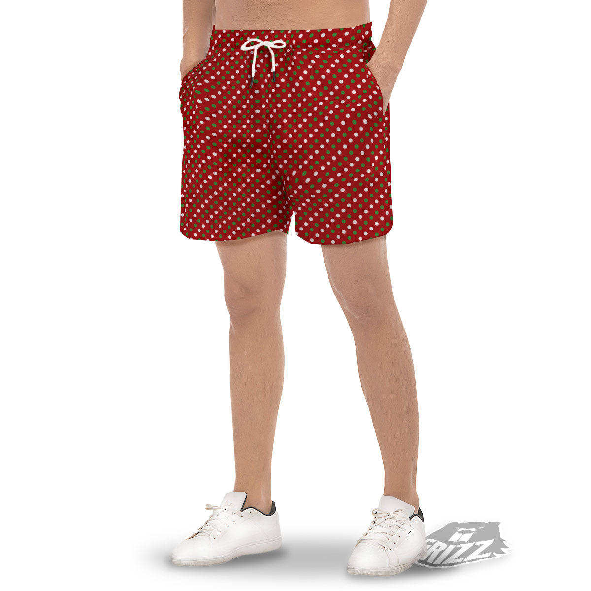 Polka Dot Red And Green Print Pattern Men's Gym Shorts-grizzshop
