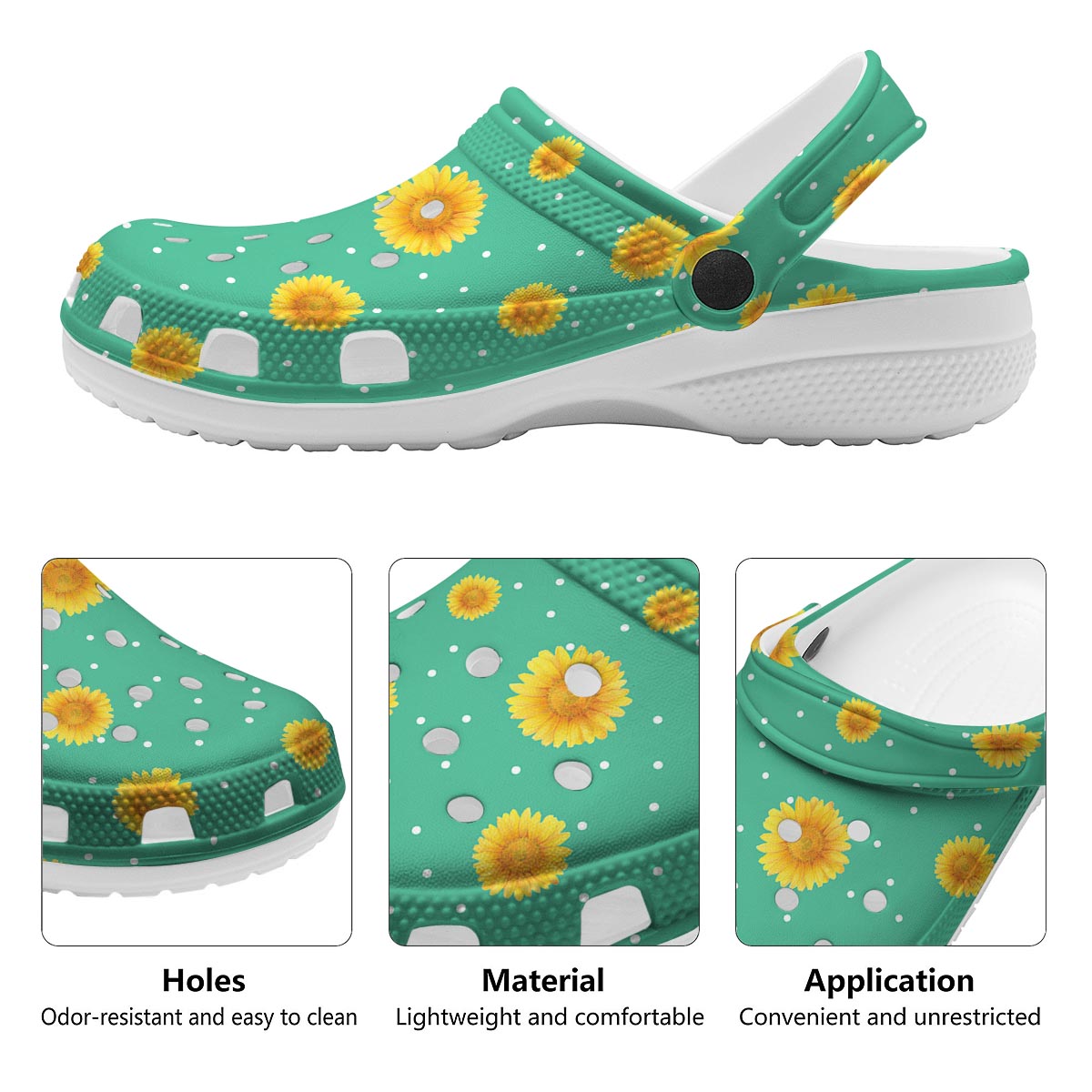 Polka Dot Sunflower Print Pattern Clog-grizzshop