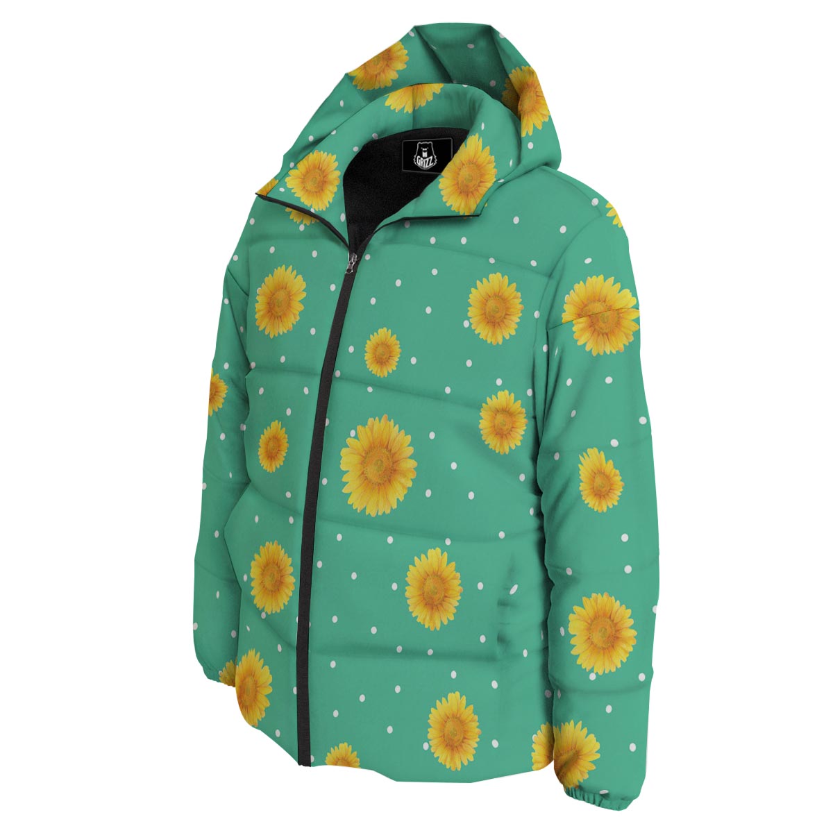 Polka Dot Sunflower Print Pattern Down Jacket-grizzshop