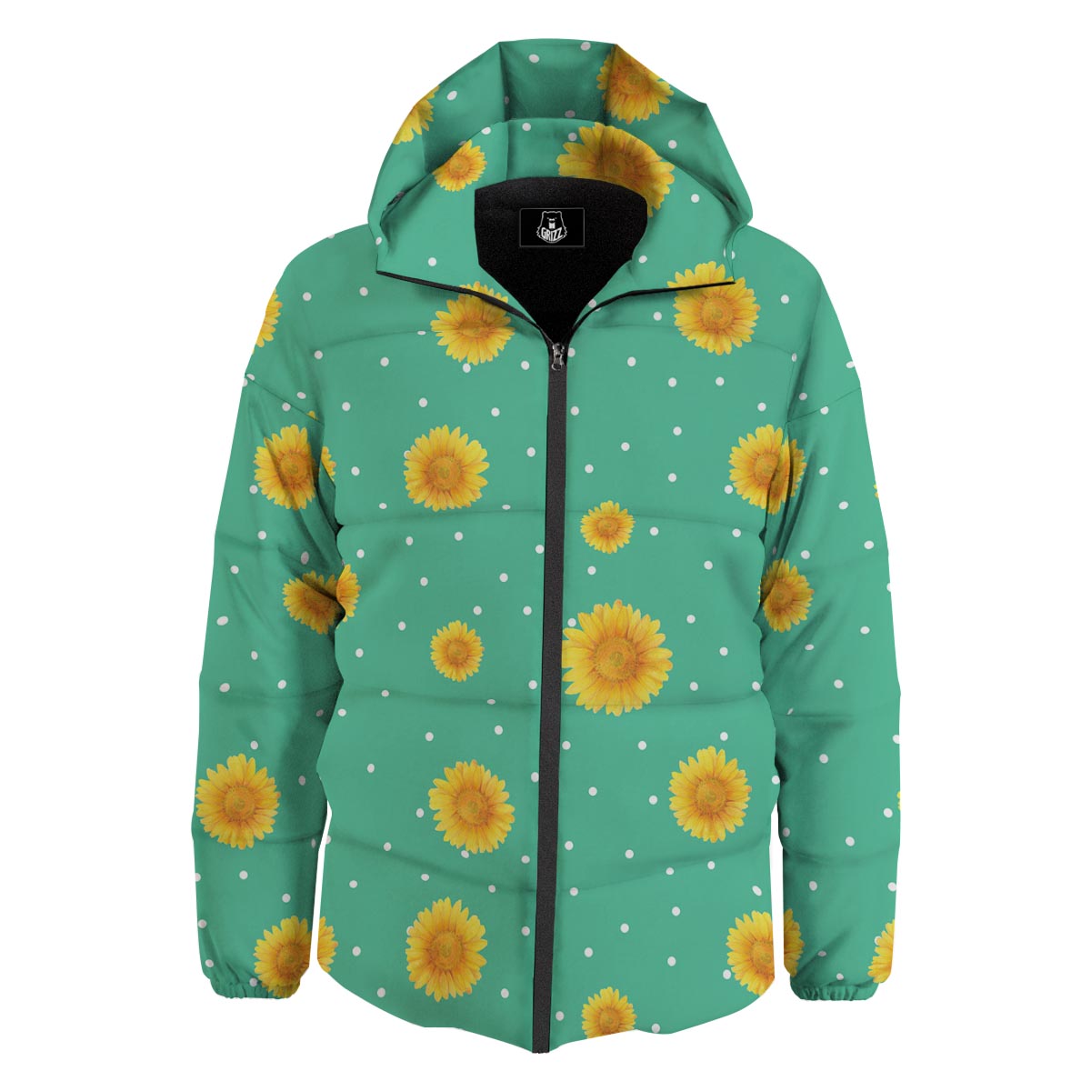 Polka Dot Sunflower Print Pattern Down Jacket-grizzshop