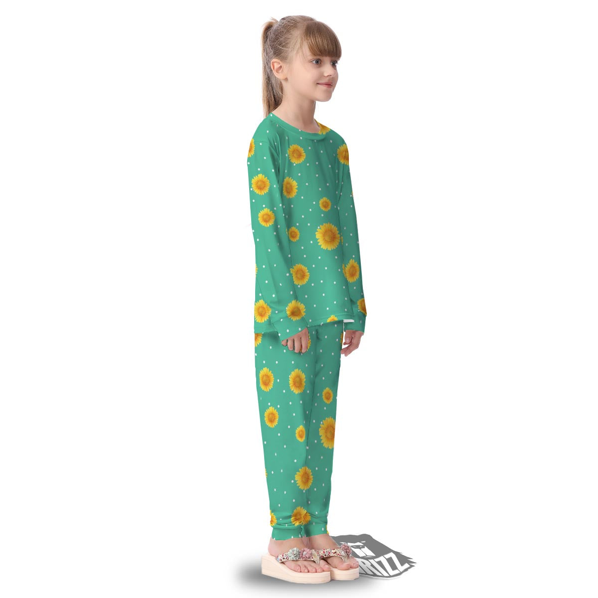 Polka Dot Sunflower Print Pattern Kid's Pajamas-grizzshop