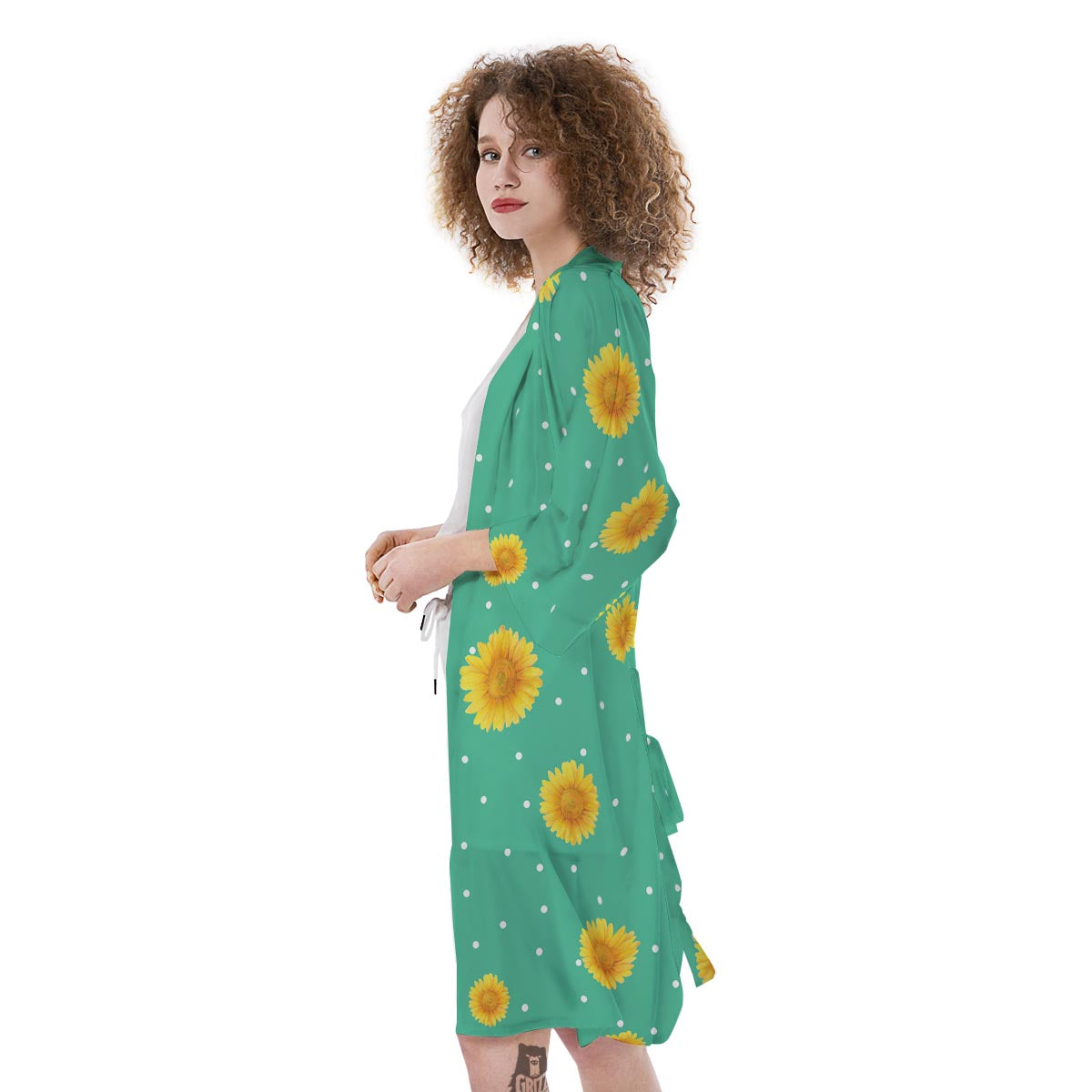 Polka Dot Sunflower Print Pattern Kimono-grizzshop