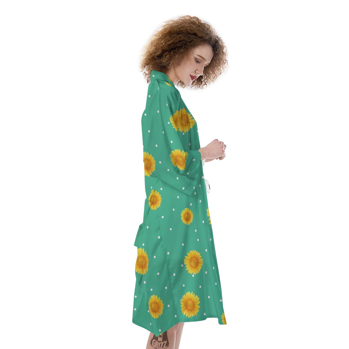 Polka Dot Sunflower Print Pattern Kimono-grizzshop