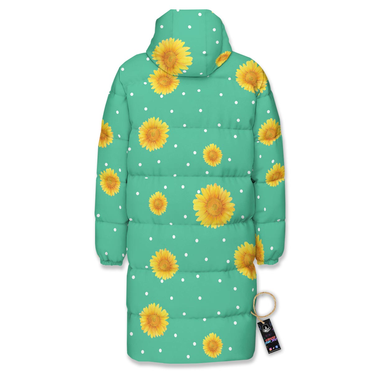 Polka Dot Sunflower Print Pattern Long Down Jacket-grizzshop