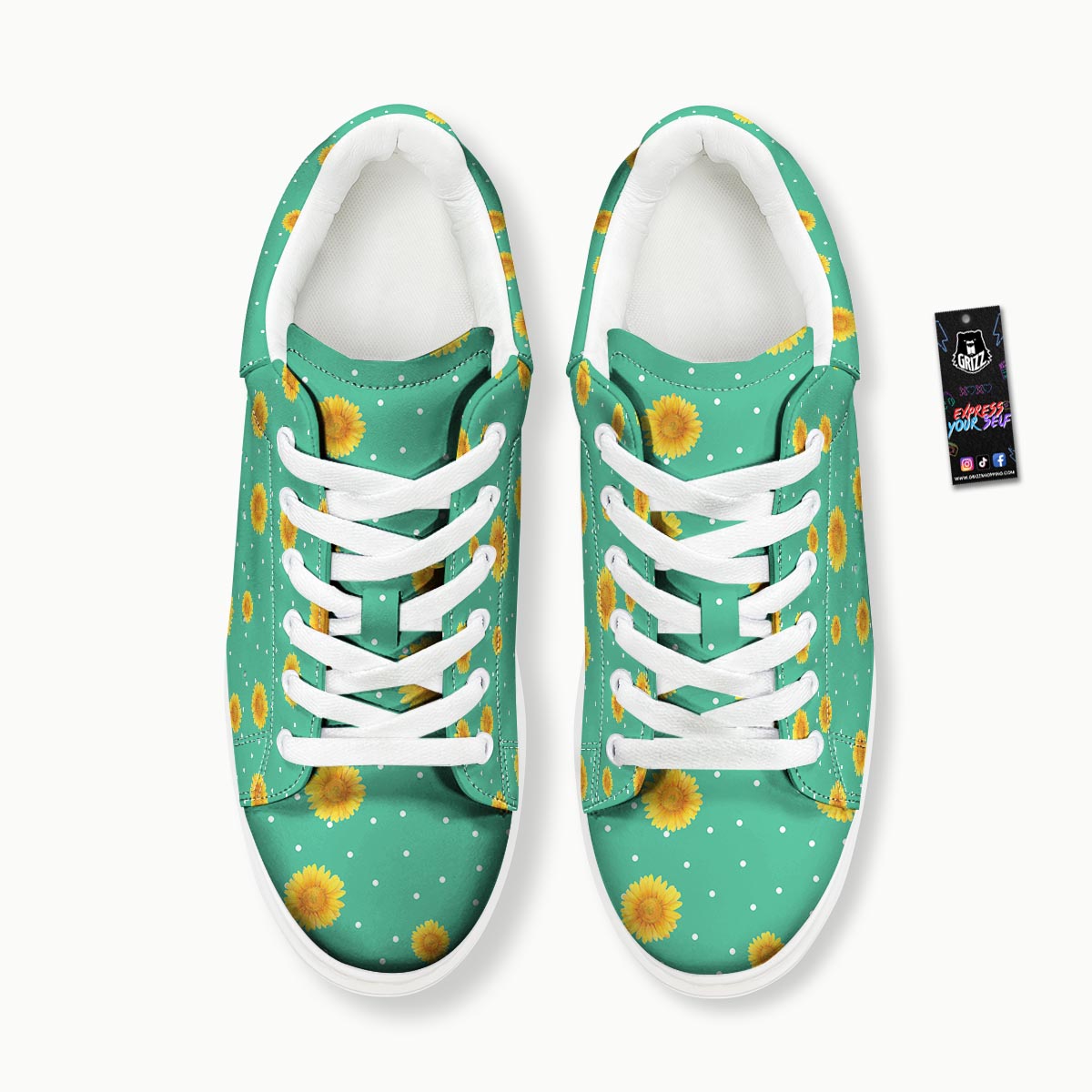 Polka Dot Sunflower Print Pattern Platform Shoes-grizzshop