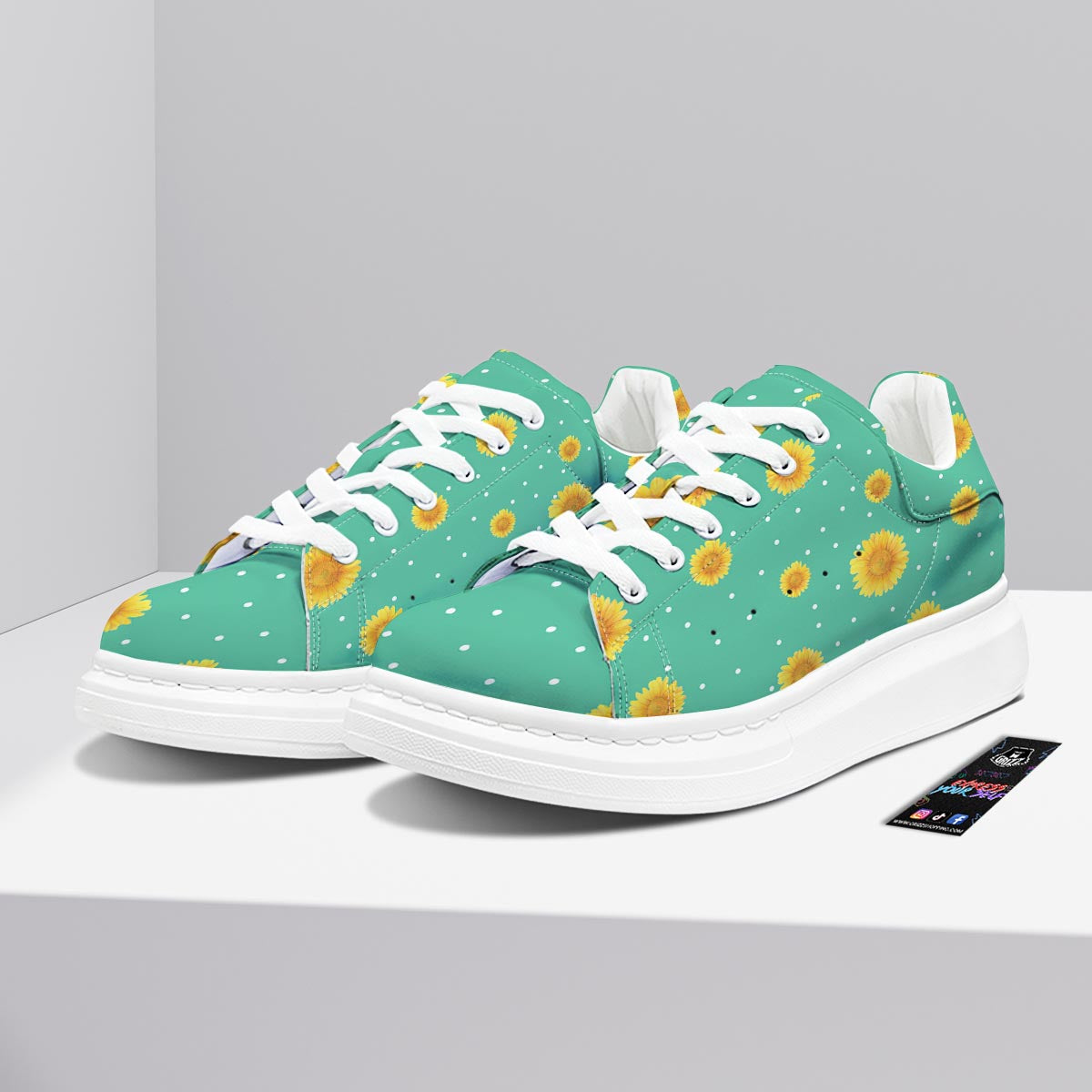 Polka Dot Sunflower Print Pattern Platform Shoes-grizzshop