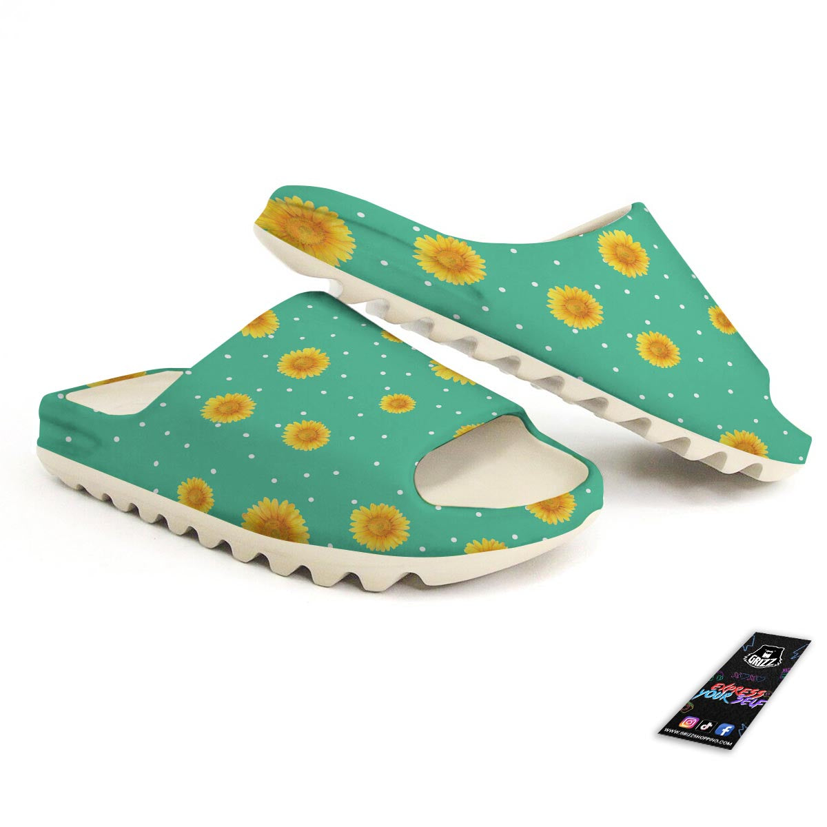 Polka Dot Sunflower Print Pattern Sandals-grizzshop
