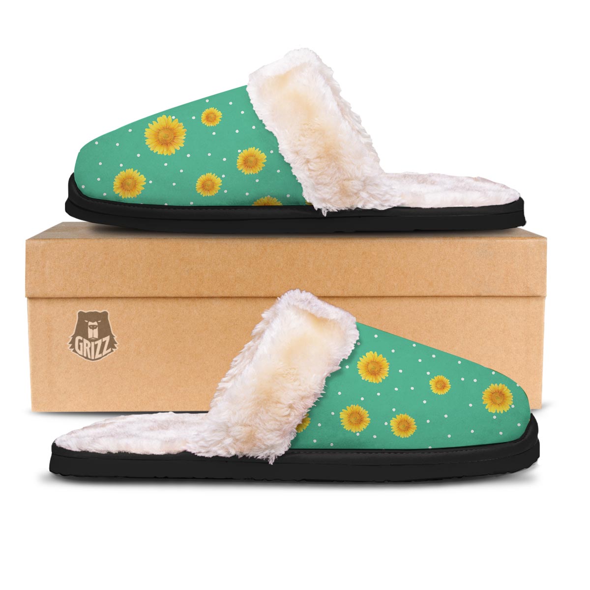 Polka Dot Sunflower Print Pattern Slippers-grizzshop