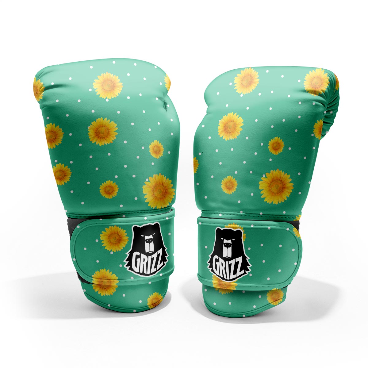 Polka Dot Sunflower Print Pattern Pro Boxing Glove