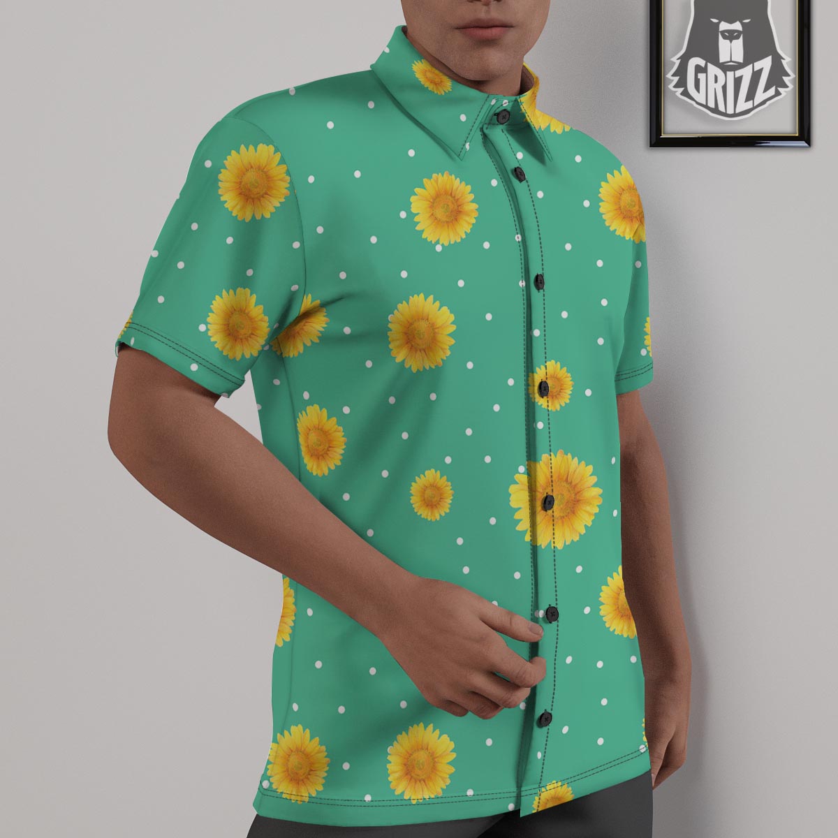 Polka Dot Sunflower Print Pattern Untucked Shirts-grizzshop