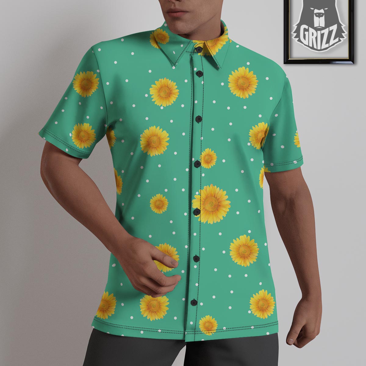 Polka Dot Sunflower Print Pattern Untucked Shirts-grizzshop