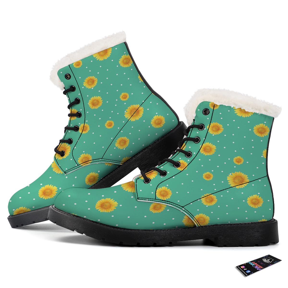 Polka Dot Sunflower Print Pattern Winter Boots-grizzshop