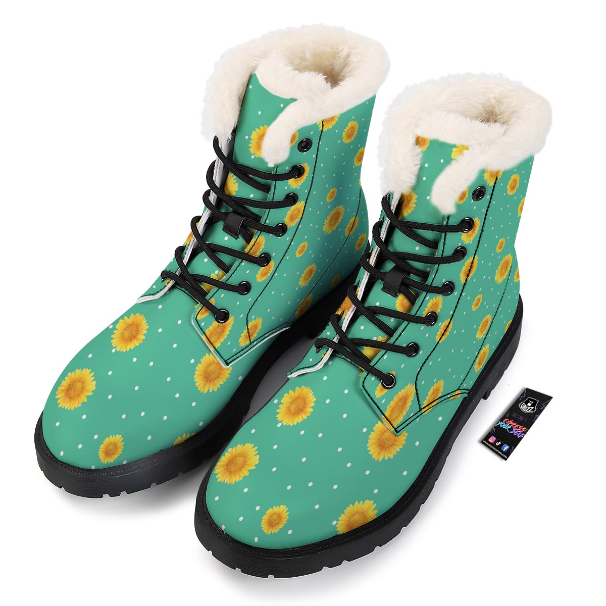 Polka Dot Sunflower Print Pattern Winter Boots-grizzshop