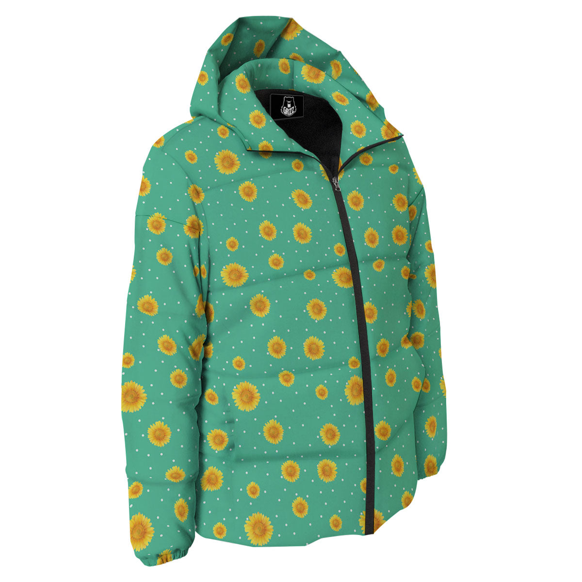 Polka Dot Sunflower Watercolor Print Pattern Down Jacket-grizzshop
