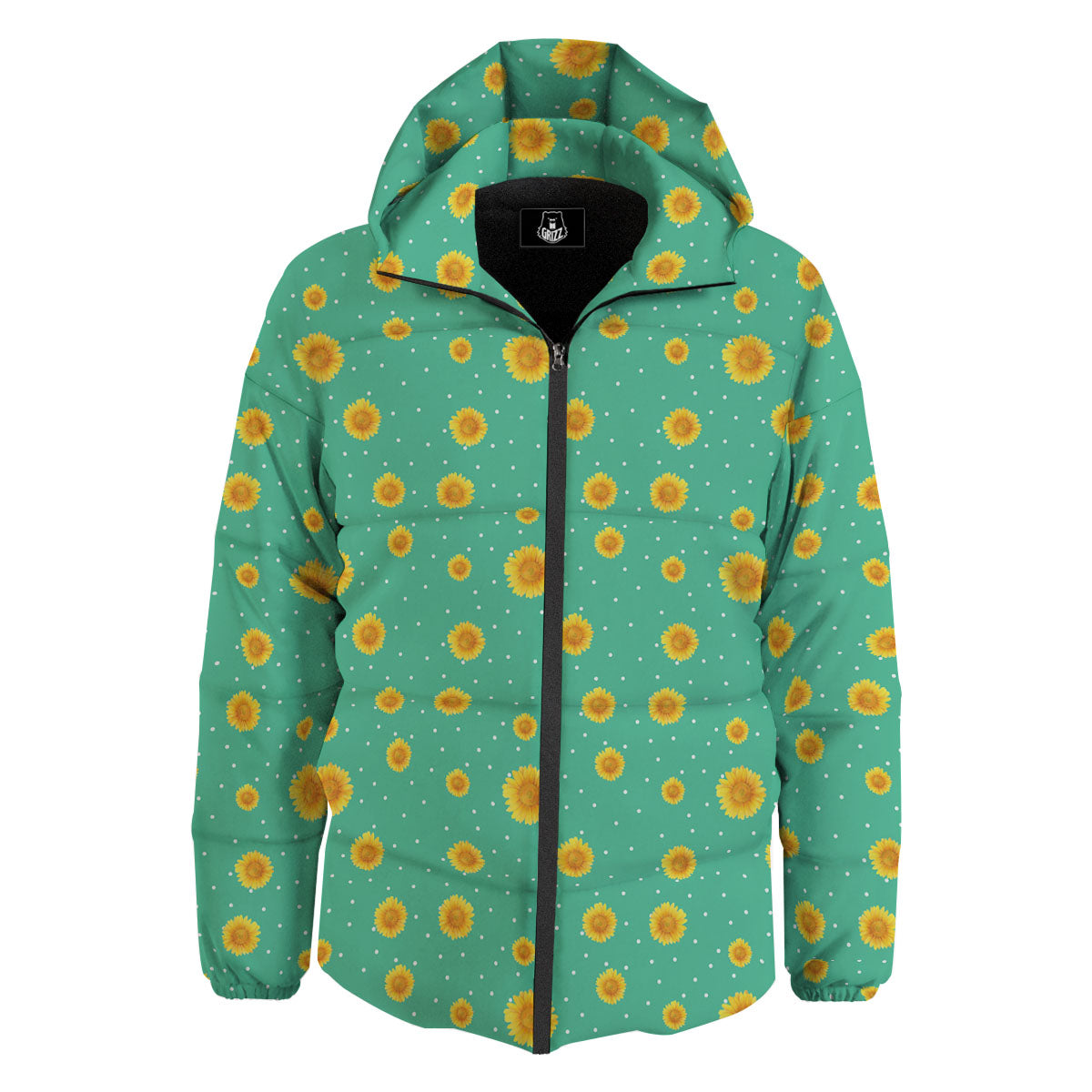 Polka Dot Sunflower Watercolor Print Pattern Down Jacket-grizzshop
