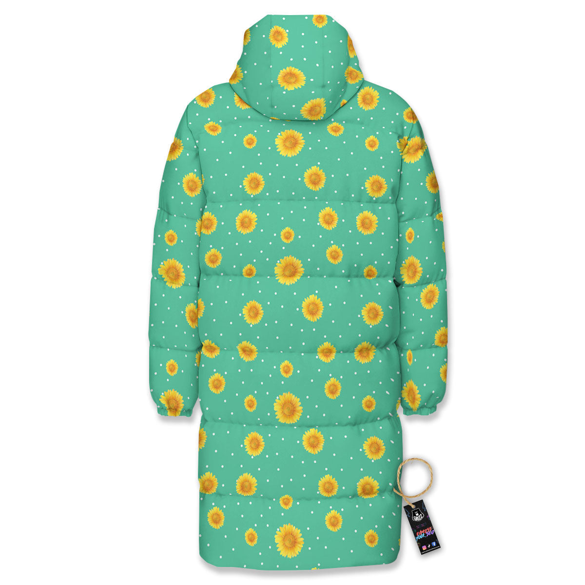Polka Dot Sunflower Watercolor Print Pattern Long Down Jacket-grizzshop