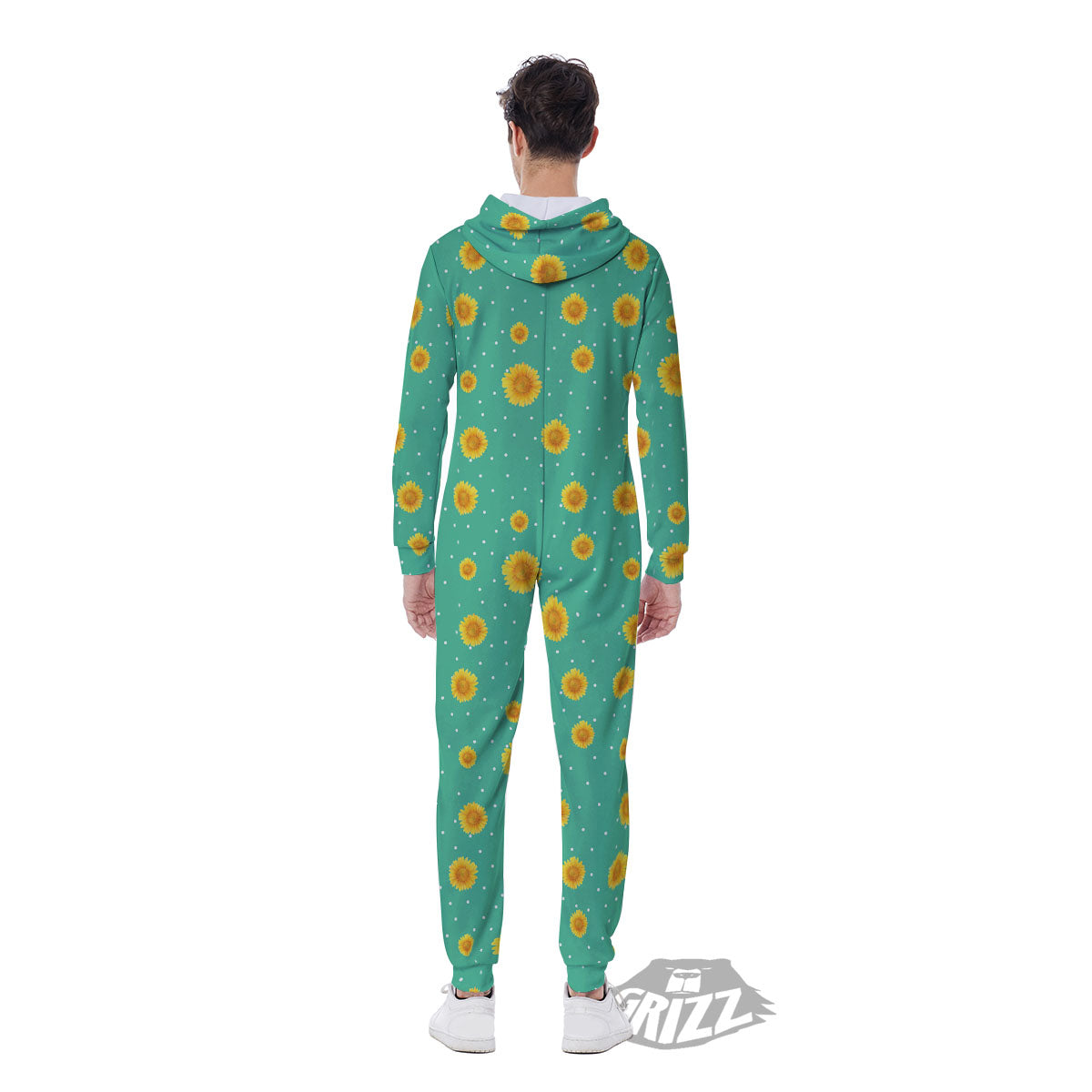 Polka Dot Sunflower Watercolor Print Pattern Men's Jumpsuit-grizzshop