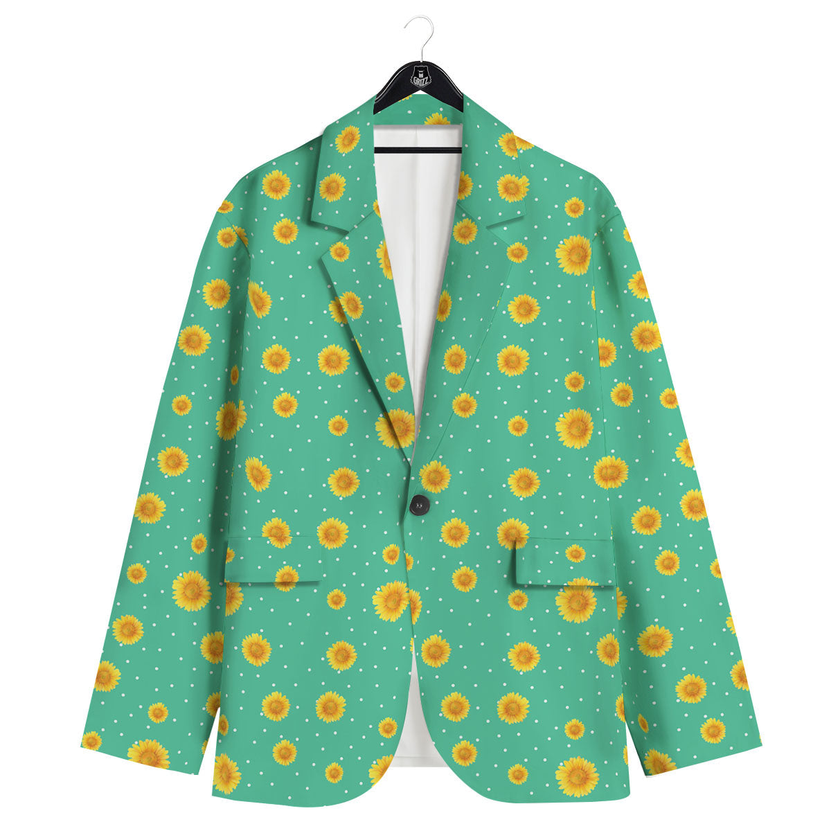 Polka Dot Sunflower Watercolor Print Pattern Men's Sport Coat-grizzshop