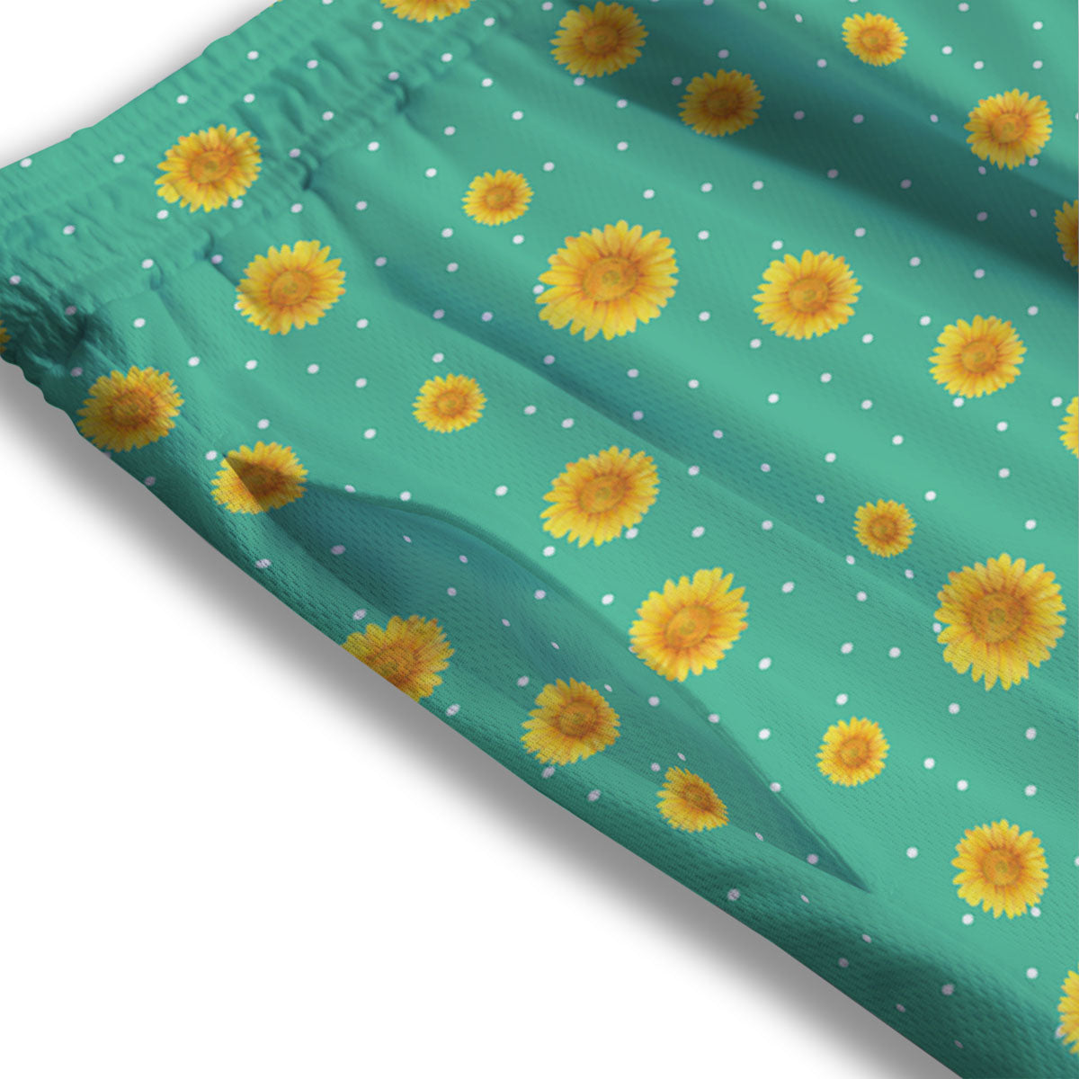 Polka Dot Sunflower Watercolor Print Pattern Mesh Shorts