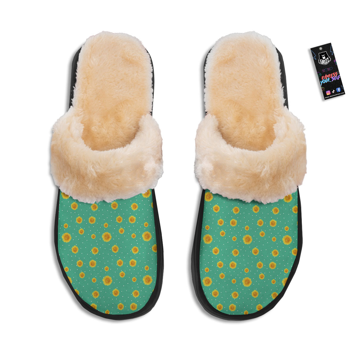 Polka Dot Sunflower Watercolor Print Pattern Slippers-grizzshop