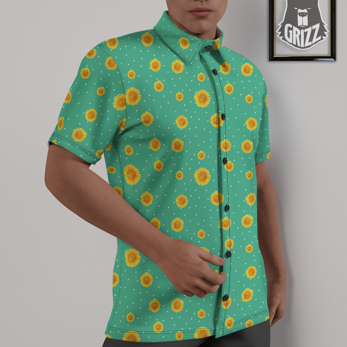 Polka Dot Sunflower Watercolor Print Pattern Untucked Shirts-grizzshop