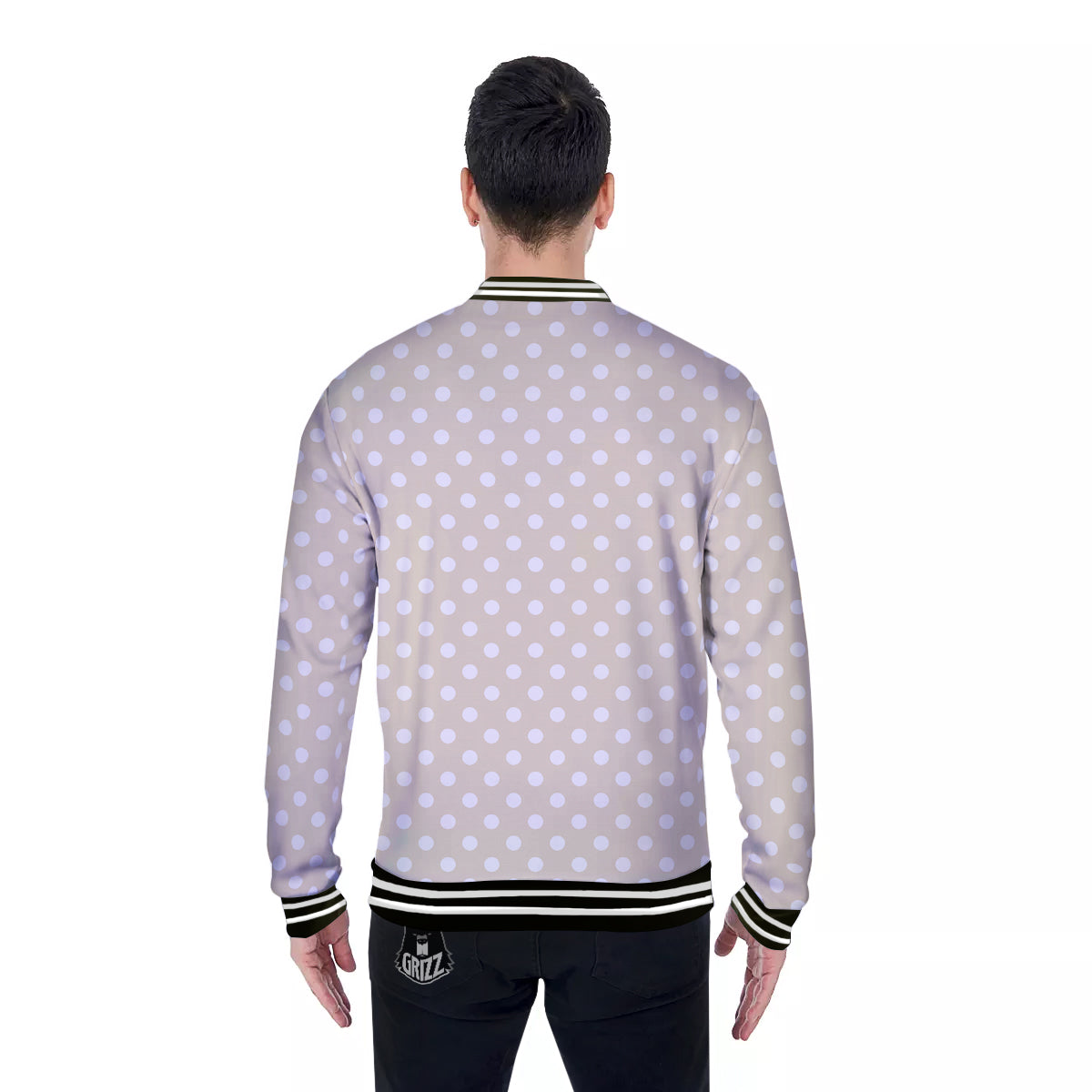 Polka Dot White And Beige Print Pattern Baseball Jacket-grizzshop