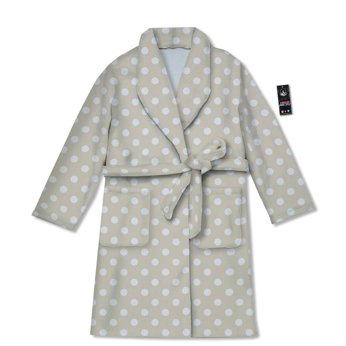Polka Dot White And Beige Print Pattern Bathrobe-grizzshop